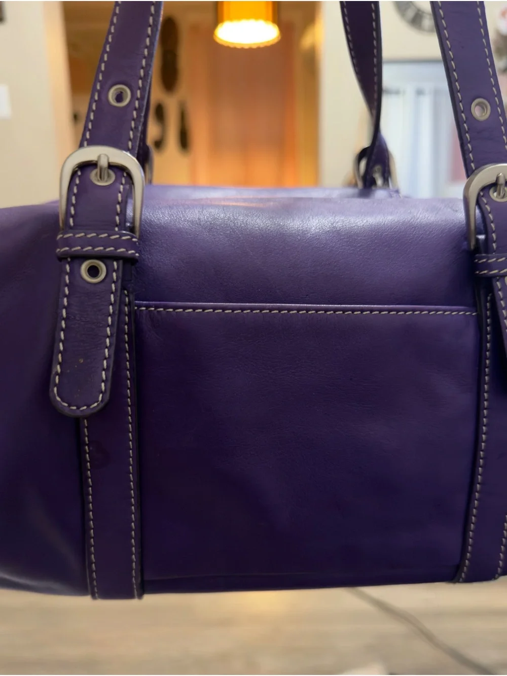 Tignanello Purple Leather Satchel with Contrast Stitching